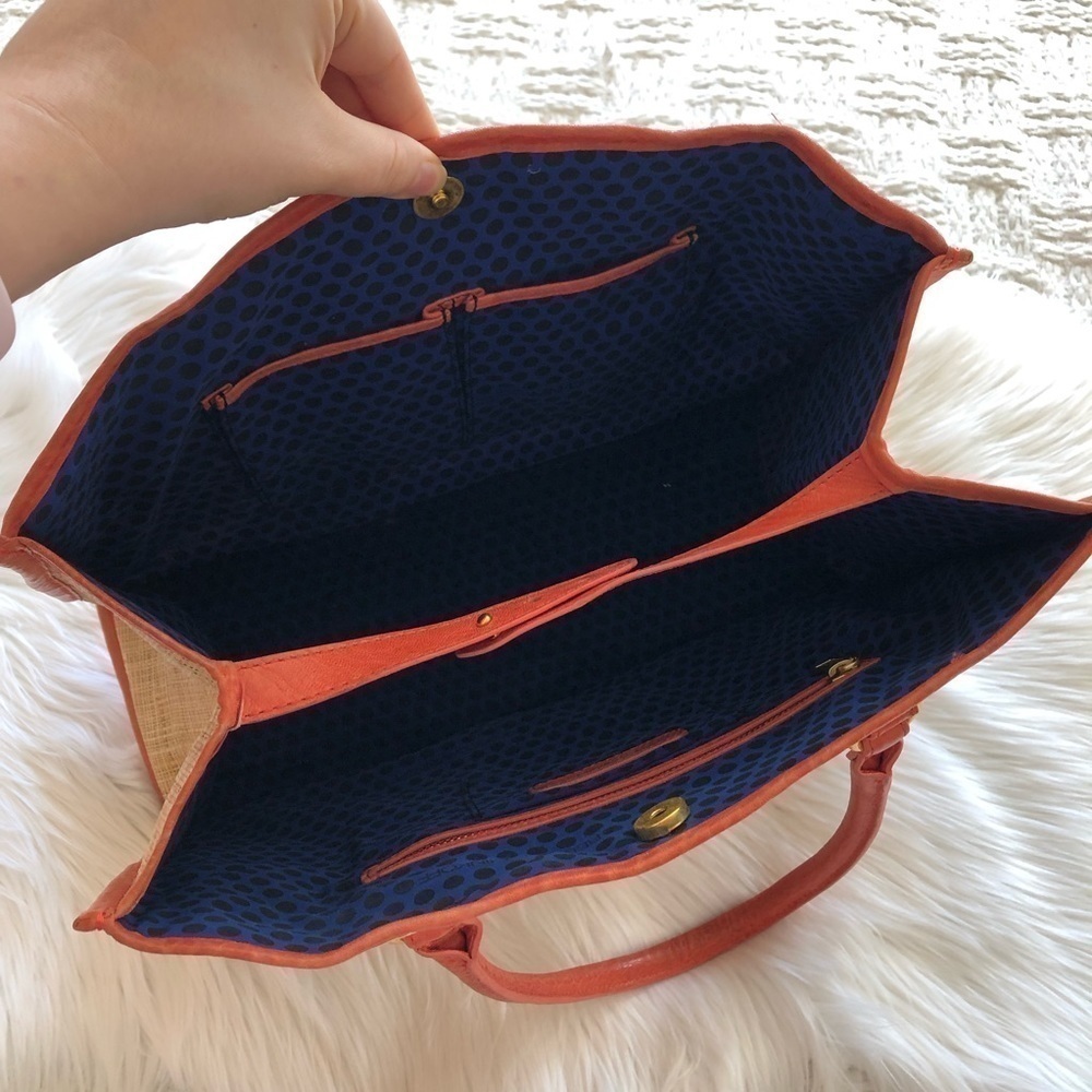 Rebecca Minkoff Diamond Raffia Orange Beach Tote - Picture 7 of 8